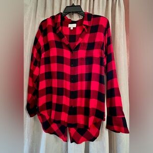 LUCKY BRAND Black and red plaid woven top-SMALL